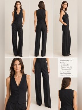 Joseph Navy Pinstripe Suit Wide-Leg Trousers sz XS with Matching Vest sz Sm